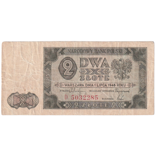 Poland 1948 2 Zlote F D 5032285 Banknote 