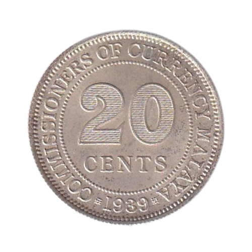 Malaya 1939 20 Cents VF King George VI Coin