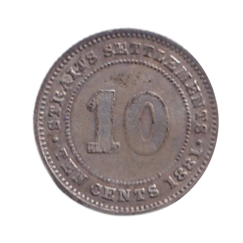 Straits Settlements 1881 10 Cents VF Victoria Queen Coin
