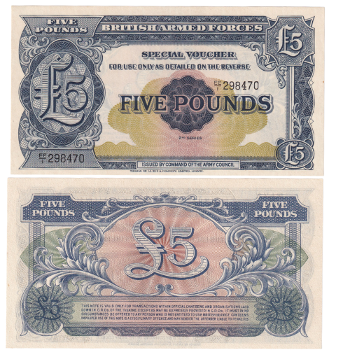 British Armed Forces 1948 5 Pounds UNC EE1298470 Banknote 