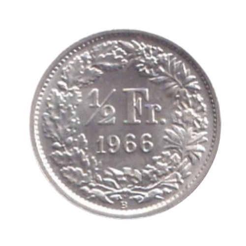 Switzerland 1966 Half Francs Helvetica Standing Coin in Brilliant Uncirculated Condition