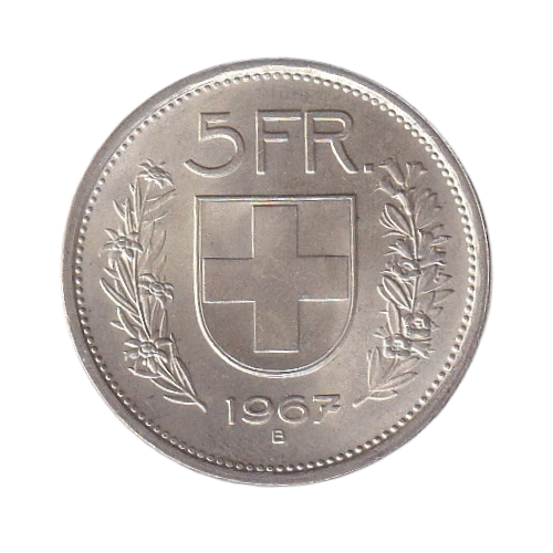 Switzerland 1967 5 Francs BUNC Confoederatio Helvetica Coin
