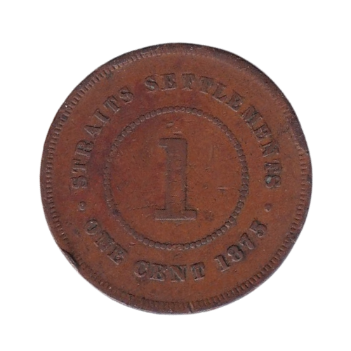 Straits Settlements 1875 1 Cent F Victoria Queen Coin