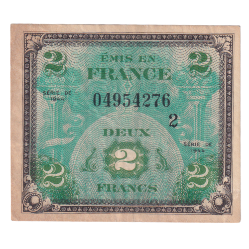 France 1944 2 Francs F 04954276 Banknote 