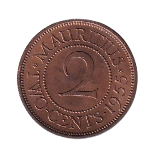 Mauritius 1955 2 Cents BU Queen Elizabeth II Coin