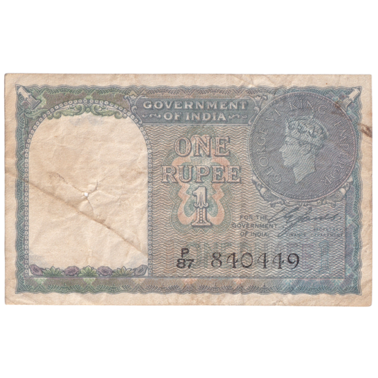 India 1940-1944 1 Rupee C.E.Jones Sign 840449