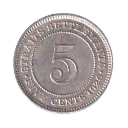 Straits Settlements 1926 5 Cents VF King George V Coin