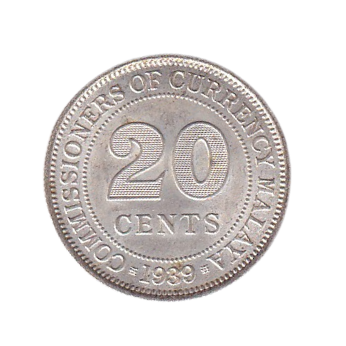 Malaya 1939 20 Cents XF King George VI Coin