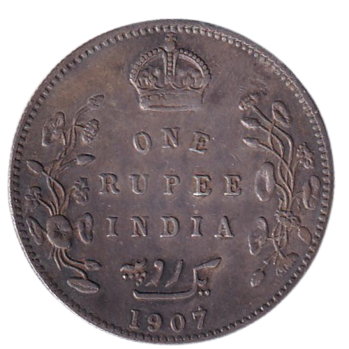 India 1907 1 Rupee F Edward VII King & Emperor Coin (Arrow on 7 Extremely Rare)