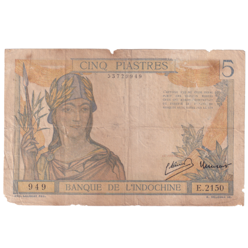 French Indochina 1946 5 Piastres F 53729949 Banknote