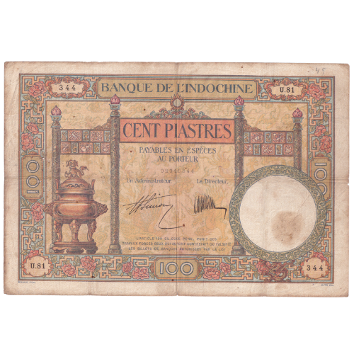 French Indochina 1936 100 Cent piastres 02019344 Banknote 