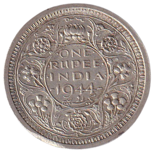 India 1944 1 Rupee VF Flower Lotus George VI King Emperor Coin (Extremely Rare )