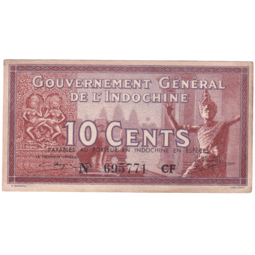 French Indochina 1939 10 Cents VF N695771 CF Banknote 
