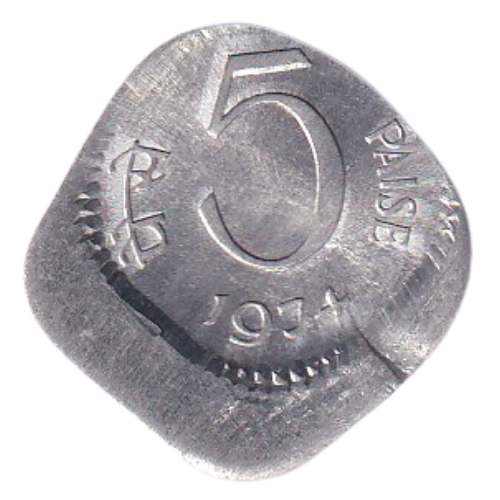 India 1974 5 Paise UNC Off Strike+Broke Error Coin