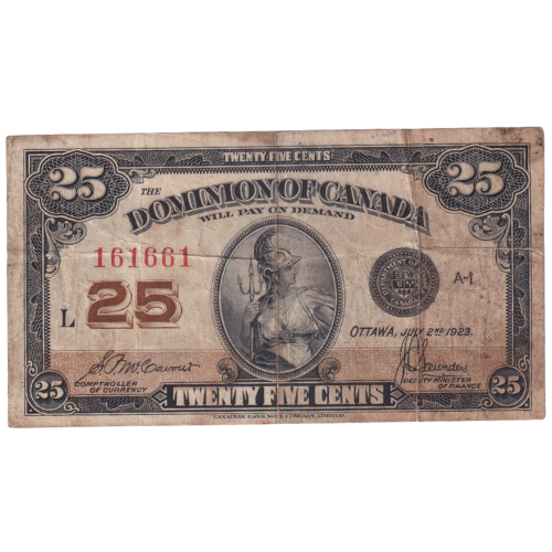 Canada 1923 25 Cents F 161661 Banknote 