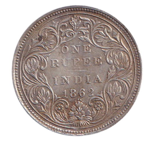 India 1862 1 Rupee F Victoria Queen  Coin