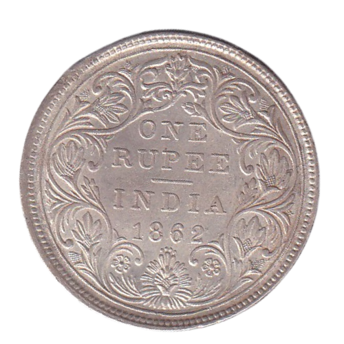 India 1862 1 Rupee VF Victoria Queen Coin 