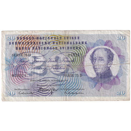 Switzerland 1976 20 Francs F 058251 Banknote 