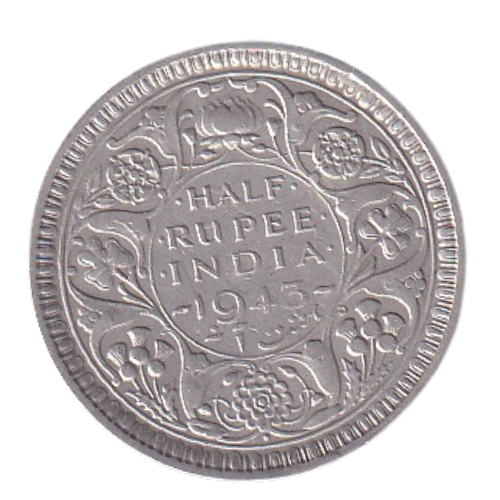 India 1943 1/2 Rupee VF George VI King Emperor Coin 