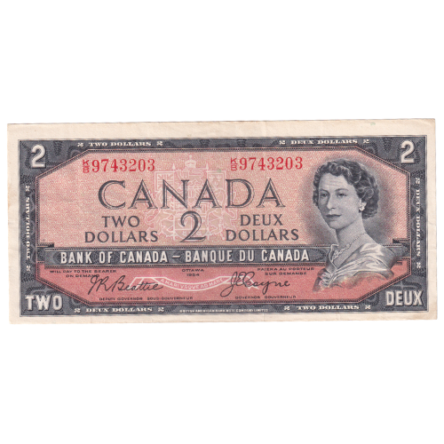 Canada 1954 2 Dollars VF K/B 9743203 Banknote 