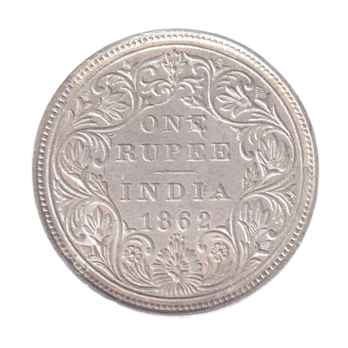 India 1862 1 Rupee VF Victoria Queen Coin  