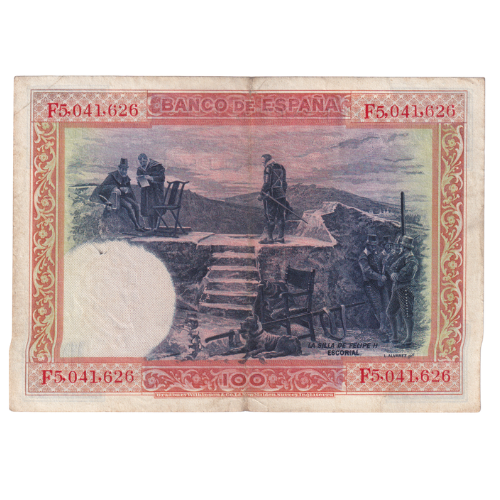 Spain 1925 100 Pesetas VF F5,041,626 Banknote 