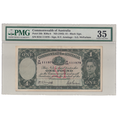 Australia 1942 1 Pound (PMG Certificate 35 Choice Very Fine) H/34 111979 Banknote