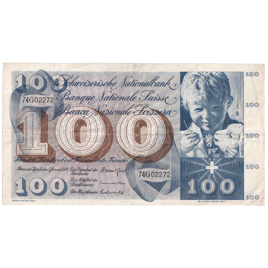 SWITZERLAND 1956-1973 100 FRANCS UNC 74G02272 Banknote