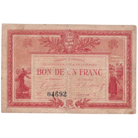 FRANCE 1915 1 FRANC VF 04692 Banknote