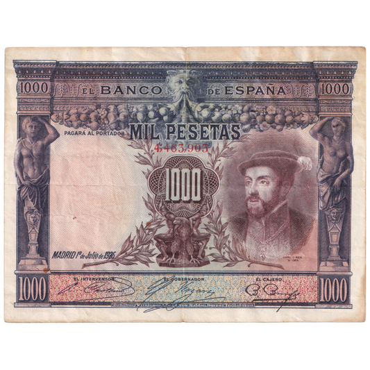 SPAIN ESPANA 1925 1000 PESETAS VF 4,463,963 Banknote