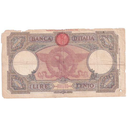 ITALY  1942-1943 100 LIRE F 8553 P 1017 Banknote