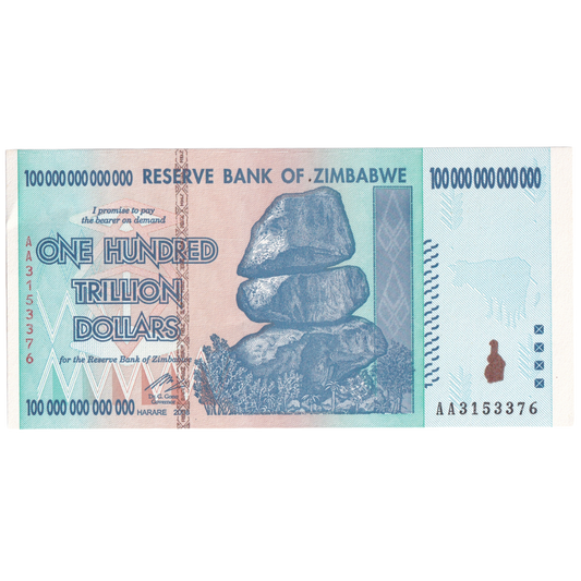 ZIMBABWE 2008 100 TRILLION DOLLARS UNC AA3153376 Banknote