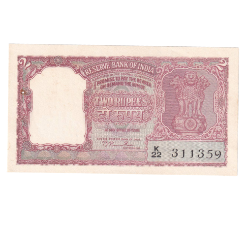India 1950-1995 2 Rupees F K22 311359 Banknote