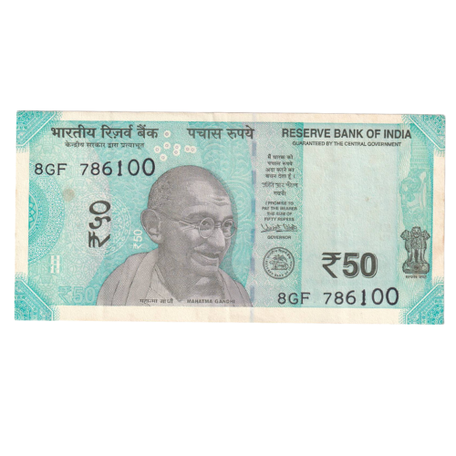 India 2018 50 Rupees UNC 8GF 786100 Banknote
