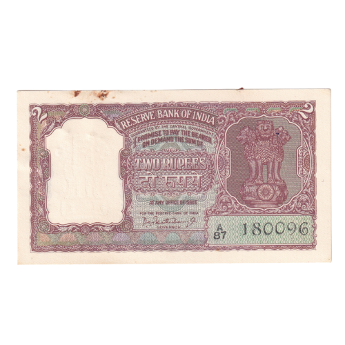 India 1962-1995 2 Rupees F A87 180096 Banknote