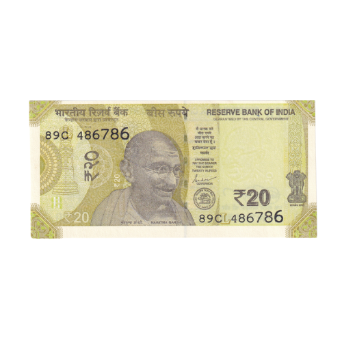 India 2019 20 Rupees UNC 89C 486786 Banknote