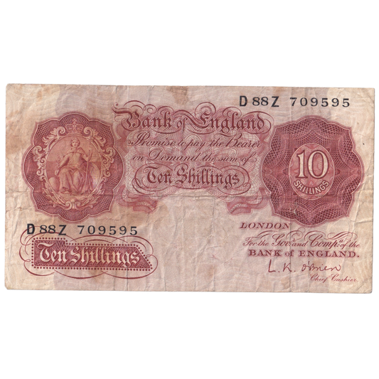 England 1928-1948 10 Shillings F D88Z709595 Banknote 