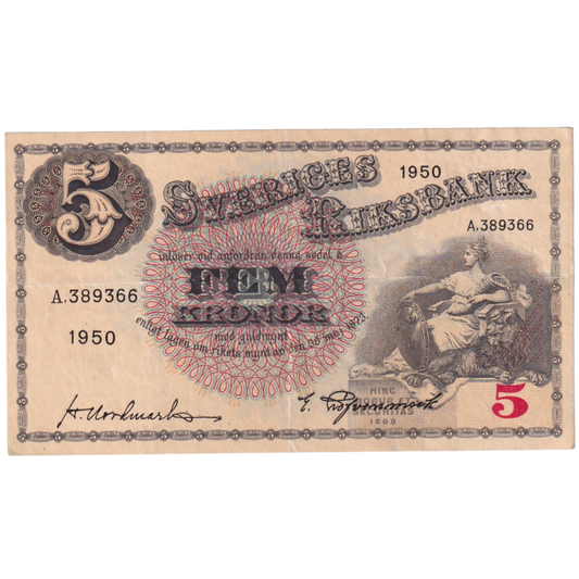 Sweden 1950 5 Kronor A 389366