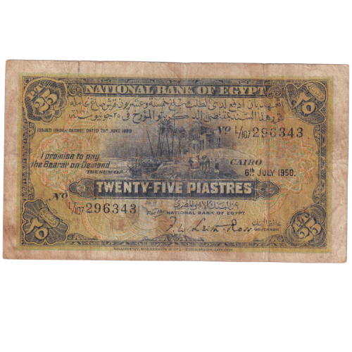 Egypt 1950 25 Piasters F L/107 296343 Banknote  