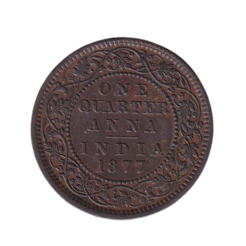 India 1877 1 Quarter Anna F Victoria Empress Coin 