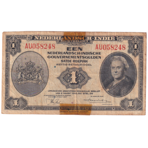 Netherlands 1943 1 Indie F AU058248 Banknote