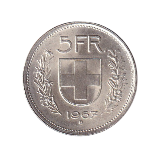 Swiss 1967 5 Francs VF Silver Coin