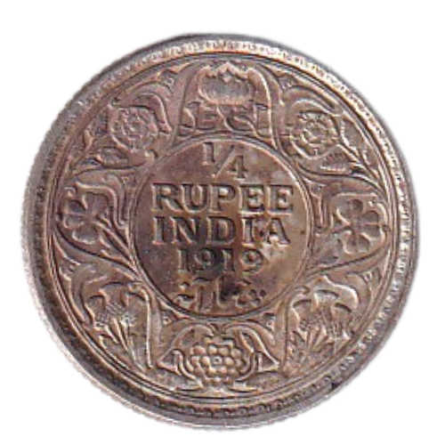 India 1919 1/4 Rupee F George V King Emperor Coin 