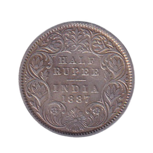 India 1887 1/2 Rupee F Victoria Empress Coin
