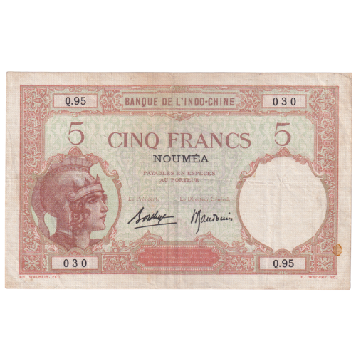 New Caledonia 1926 5 Cinq Francs VF 030 Q.95 Banknote 