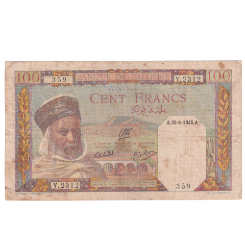 Algeria 1942 100 Francs F 57797359 Banknote