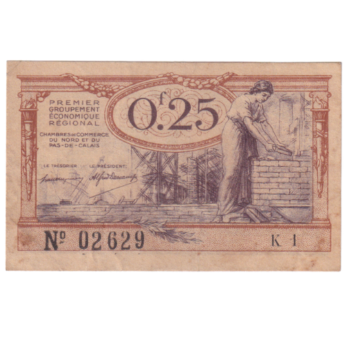 Chambers of Commerce 1925 25 Centimes F No 02629 Banknote 