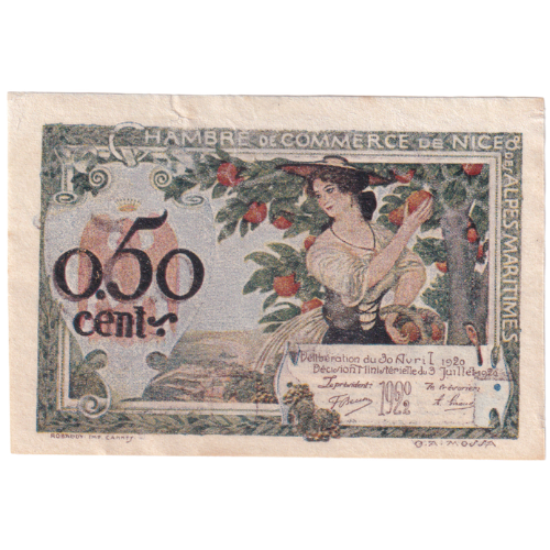 Chambers of Commerce 1920 50 Centimes VF No 0,023,886 Banknote 