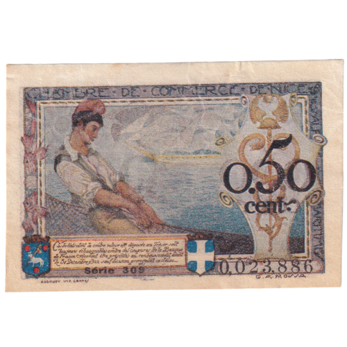 Chambers of Commerce 1920 50 Centimes VF No 0,023,886 Banknote 
