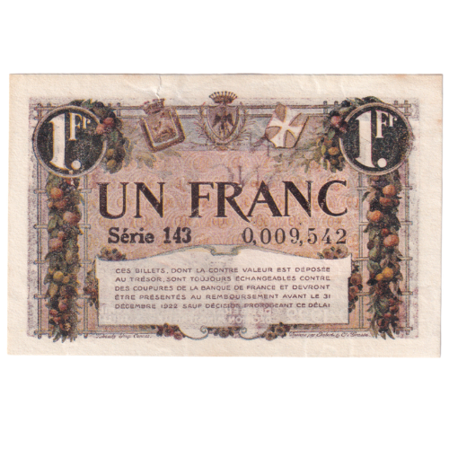 France 1920 1 Un Franc VF 0,009,542 Banknote 